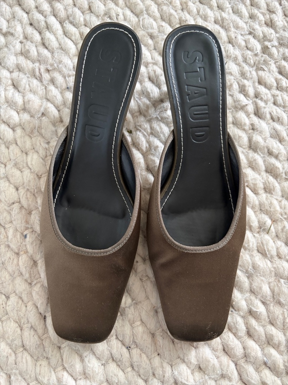 STAUD Brown Square-Toe Slip-On Mules